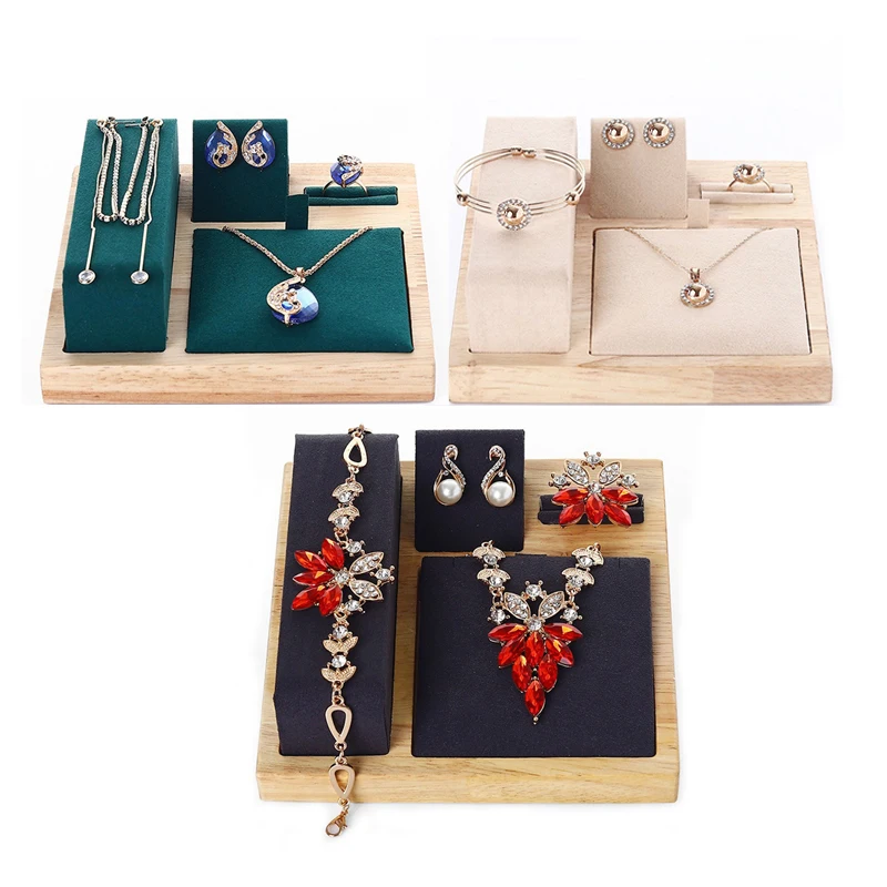 

Fashion Wood Jewelry Display Tray Multifunctional Necklace Bracelet Earrings Rings Jewellery Storage Rack Counter Showcase Props