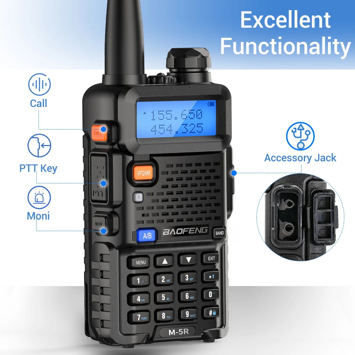 1/2 Baofeng M-5R Air Band Walkie Talkie Full Band Wireless Copy Frequency Long Range VHF UHF UV-5R K5 Portable Ham Two Way Radio