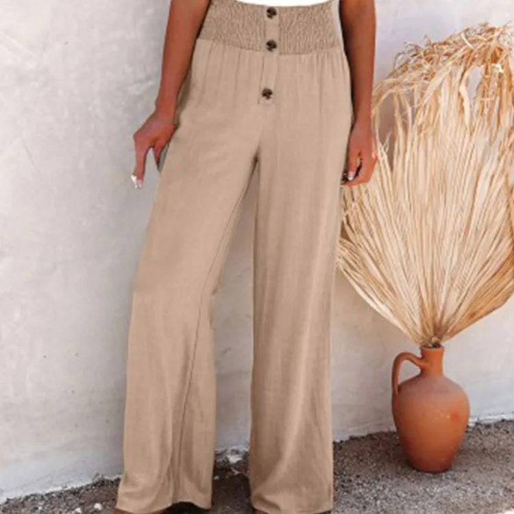 

2024 Women's Wide Leg Pants Summer Casual Solid Color Wide Leg Cotton Hemp Loose Pants for Women Pantalones De Mujer Baggy Pants