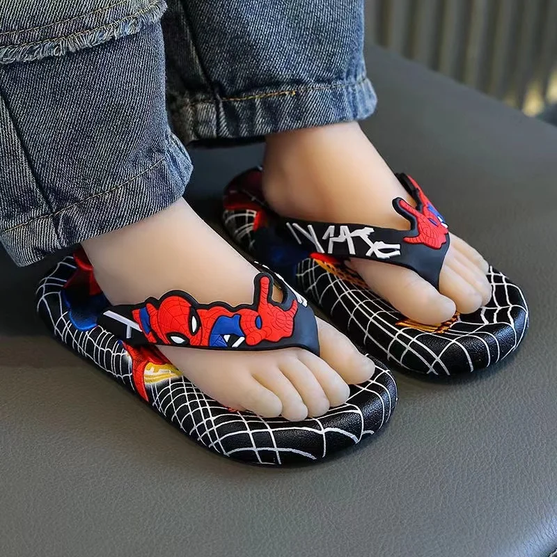 New Fashion Summer Girls Slippers Kids Cartoon Spiderman Baby Boys Flip Flops Beach Shoes Toddler Home Indoor Sandals Blue Red