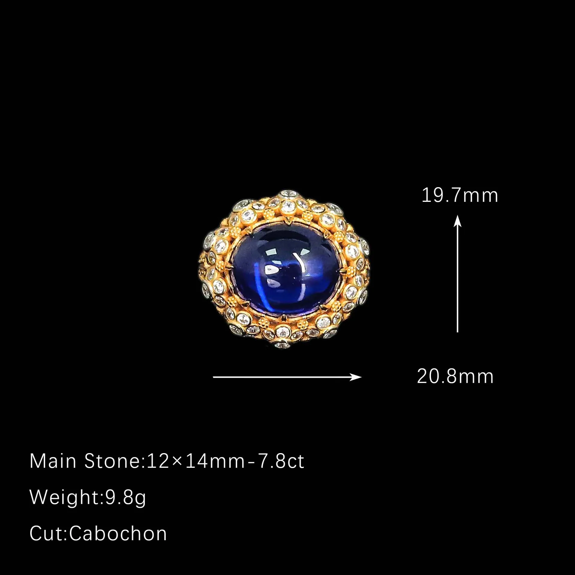 925 Silver Ring Women's High Carbon Diamond 7.8ct Egg Face Royal Blue Stamen Border Vintage Cocktail Ring Wedding Jewelry