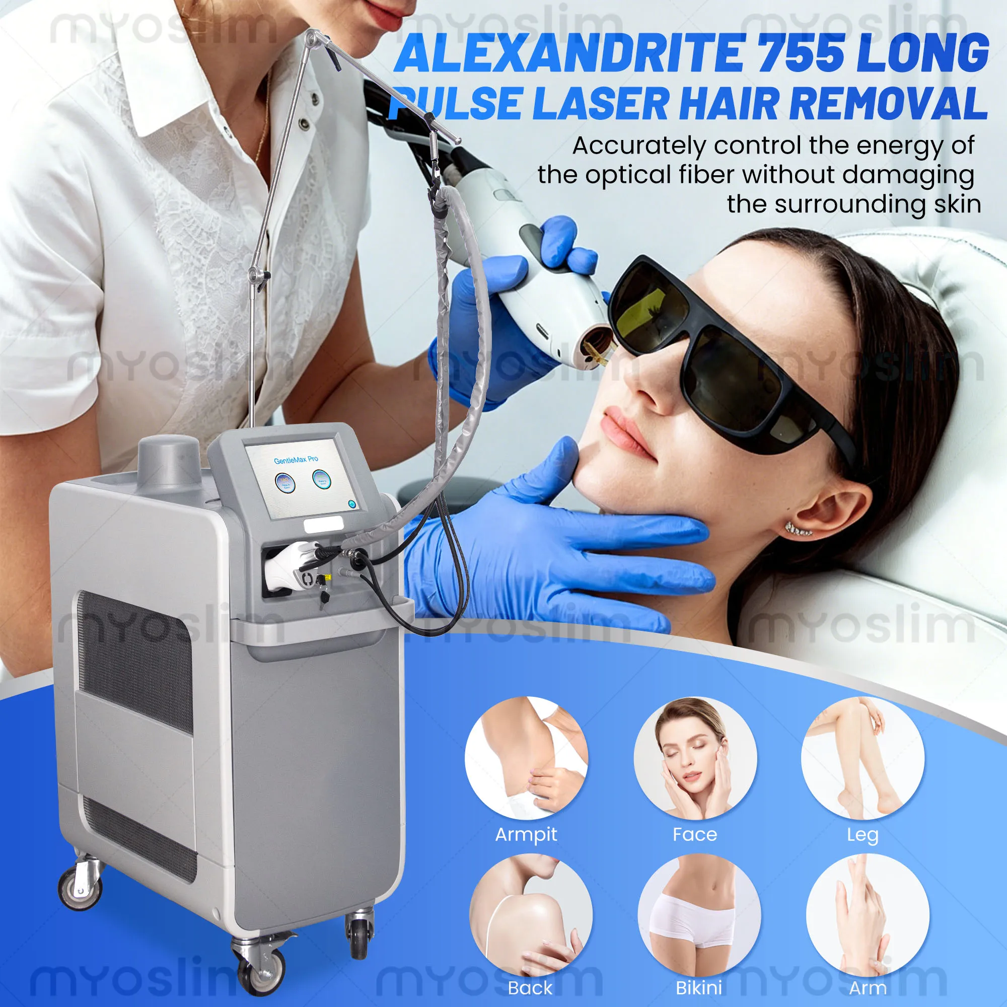 755nm Alexandrite Long Pulse  Hair Removal Machine with DCD Cryogen Cooling System, Professional Beauty Equipment for Salon