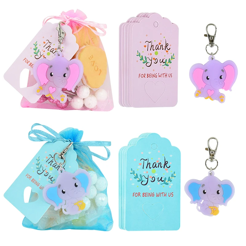 

10set Baby Shower Decoration Blue Pink Gife Bag With Elephant Keychain Gender Reveal Party Supplies Girl Boy1set Birthday Decor