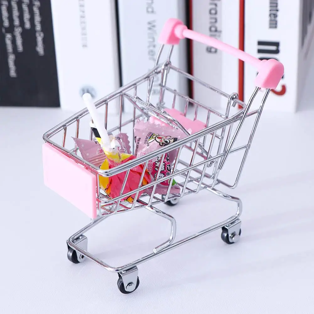 Play Toy Desktop Decor Supermarket Shopping Basket Dollhouse Furniture Supermarket Handcart Trolley Dollhouse Accessories