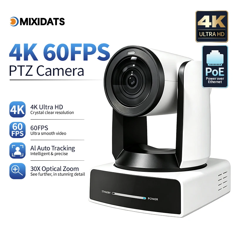 4K60 30X PTZ Camera with NDI, POE, HDMI/SDI/USB – Ideal for Church Live Streaming & Video Conferencing