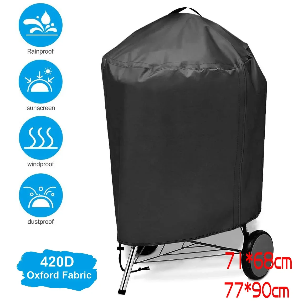 210D Outdoor Grill Cover Waterproof Round BBQ Grill Cover Heavy Duty Camping Barbecue Charcoal Fire Pit Stove Protection Cover