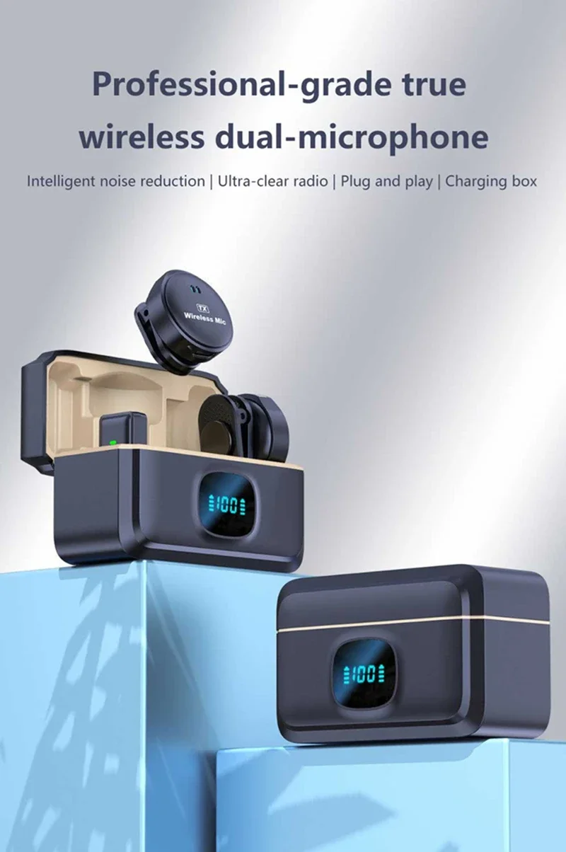 Kabelloses Lavalier-Mikrofon mit Ladecase für iPhone und Android-Smartphones, Videoaufnahmen, Geräuschunterdrückung und Streaming – Detail 1