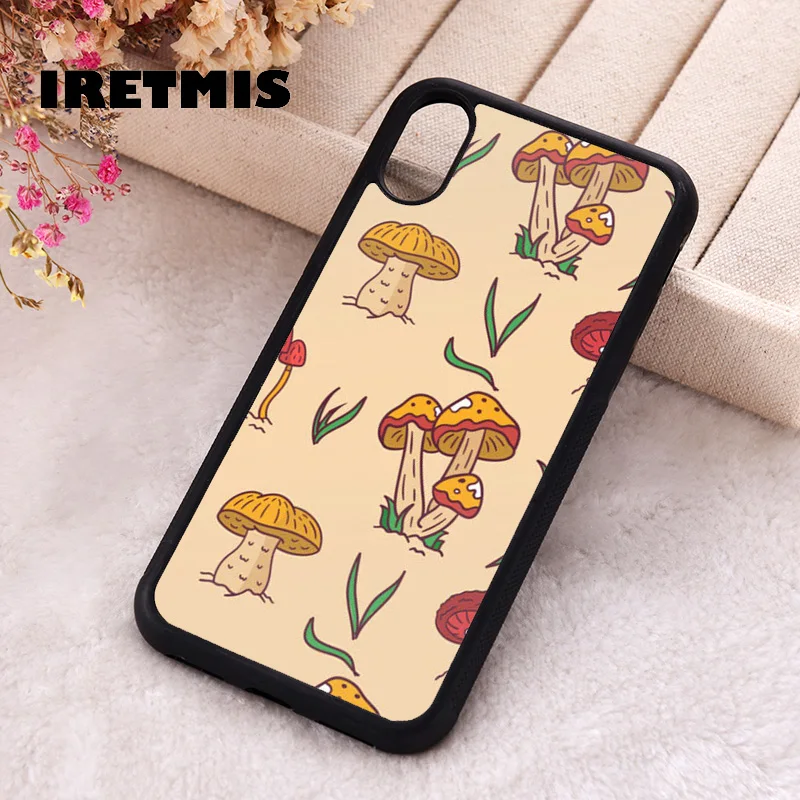 Iretmis Phone Cover Case For iPhone X XS Max XR 11 12 13 PRO MINI 14 15 16 Plus Rubber Silicone Mushrooms