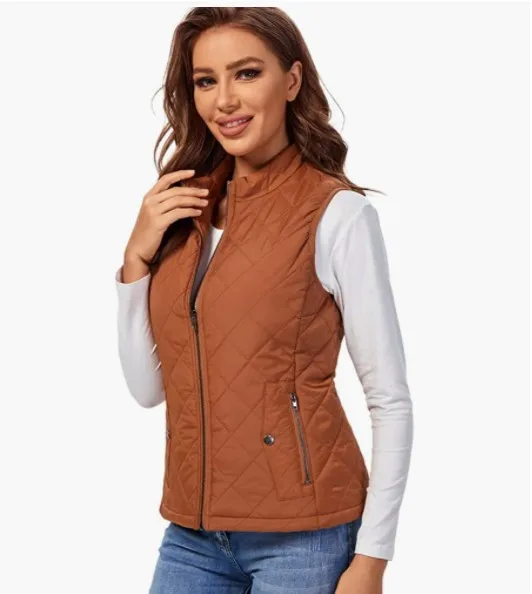 Women Sleeveless Zip Up Vest Mandarin Collar Puffer Jacket 2023 Fall Lightweight Black Pink Khaki Red Coffee Coats with Pockets