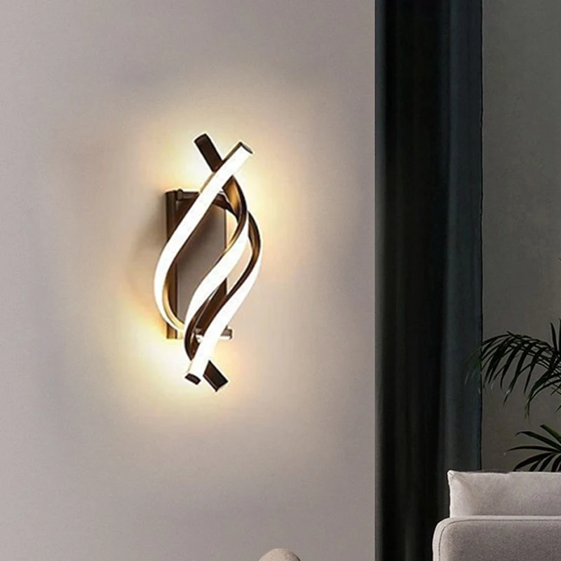 Lámpara de pared LED moderna espiral curvada 2 piezas lámparas dormitorio cabecera pasillo sala de estar escalera pasillo decoración del hogar luces Led