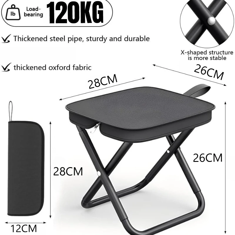 Portable Folding Stool for Adults, Black Lightweight Camping Seat, Compact Design for Fishing, Hiking, Gardening, Beach Activiti image 2