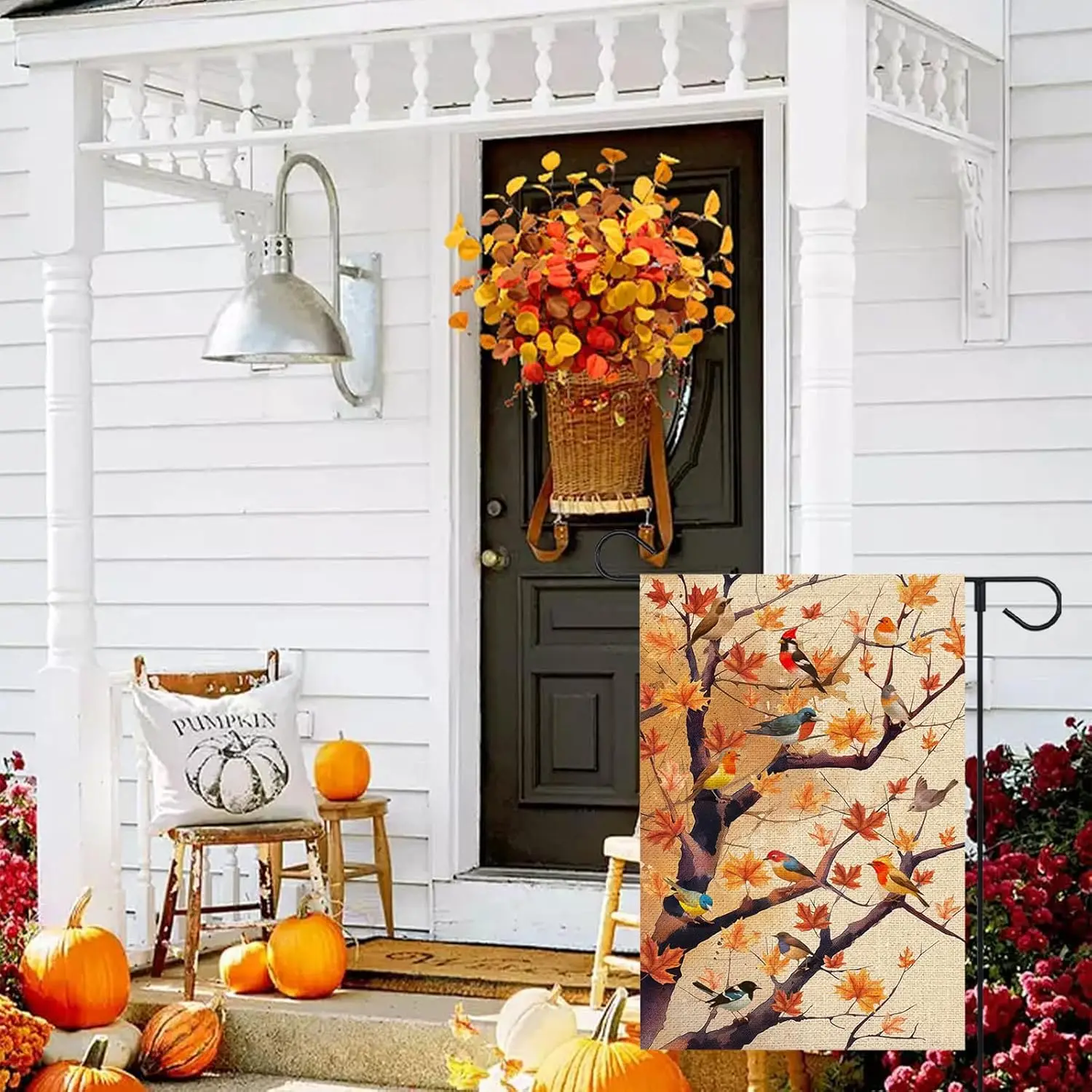Fall Birds Garden Flag 12x18 Inch Double Sided Autumn Maple Tree Leaves for Welcome Seasonal Holiday Outside Yard Flag Outdo UUN