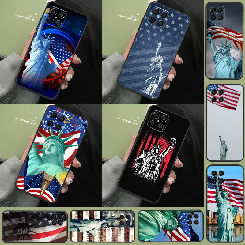 America Flag Statue of Liberty Phone Case For Huawei P40 P20 P50 P30 Pro Nova 9 5T Cover For Honor 50 Lite X9 X8 X7 Case