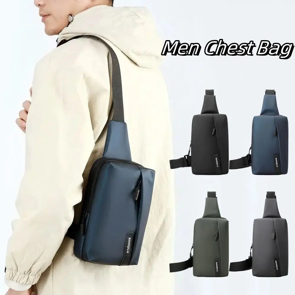 Anti Splash Men's Chest Bag Solid Color Large Capacity Oxford Sling Shoulder Bag Adjustable Strap Multifunctional