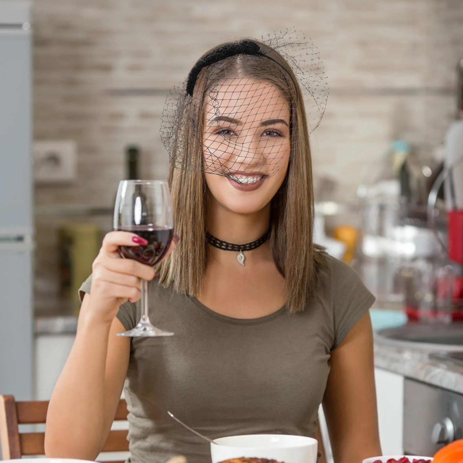 

Black Vintage Veil Mesh Headdress Diamond Decor Elegant Party Festival Hairband Woman Headdress Lady Mesh Headwear