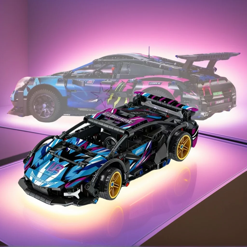 Cyberpunk Style Supercar Building Blocks, Technic Racing Model, DIY Assembly Bricks, STEM Toy