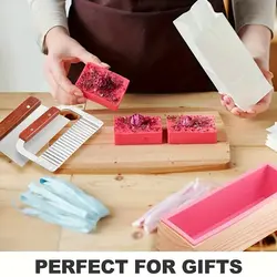 Rectangular Handmade Soap Mold Rectangle Soap Mold Kit with Cutter Silicone Bread Soap Mold with Wooden Box