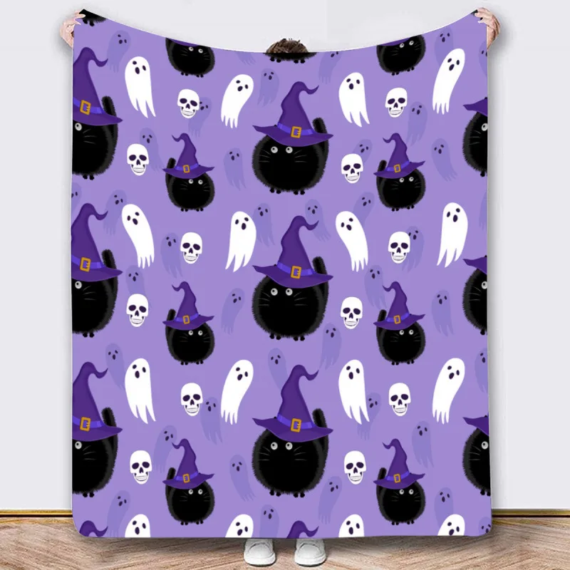 Halloween Series Throw Blanket Cute Multiple Patterns Pumpkin Ghost Bat Flannel Blanket Soft Warm Home Holiday Decor Gift