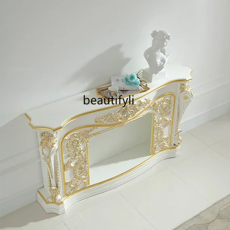 

53Light luxury court closet birch carved decorative fireplace living room gold European furniture ornament decoration home