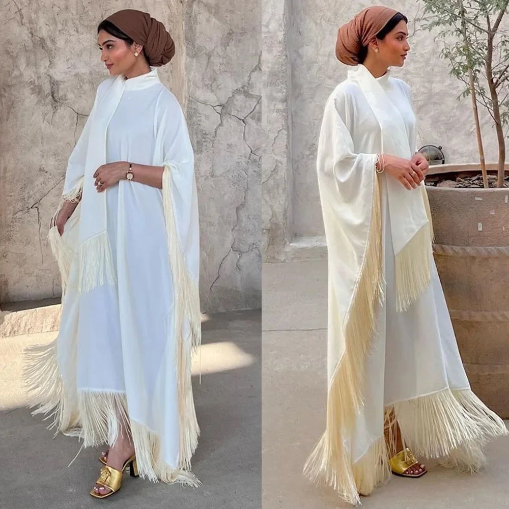 

Abaya Muslim Women Tassel Batwing Sleeve Dress Turtleneck Casual Loose Oversized Dubai Middle East Robe Moroccan Caftan Ramadan