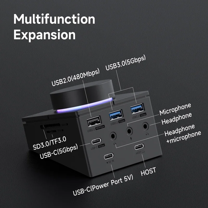Hagibis Knob USB C Hub With Shortcut Buttons Type-C Docking Station Volume Adjustment Desktop Controller 2.5G RJ45 for Macbook