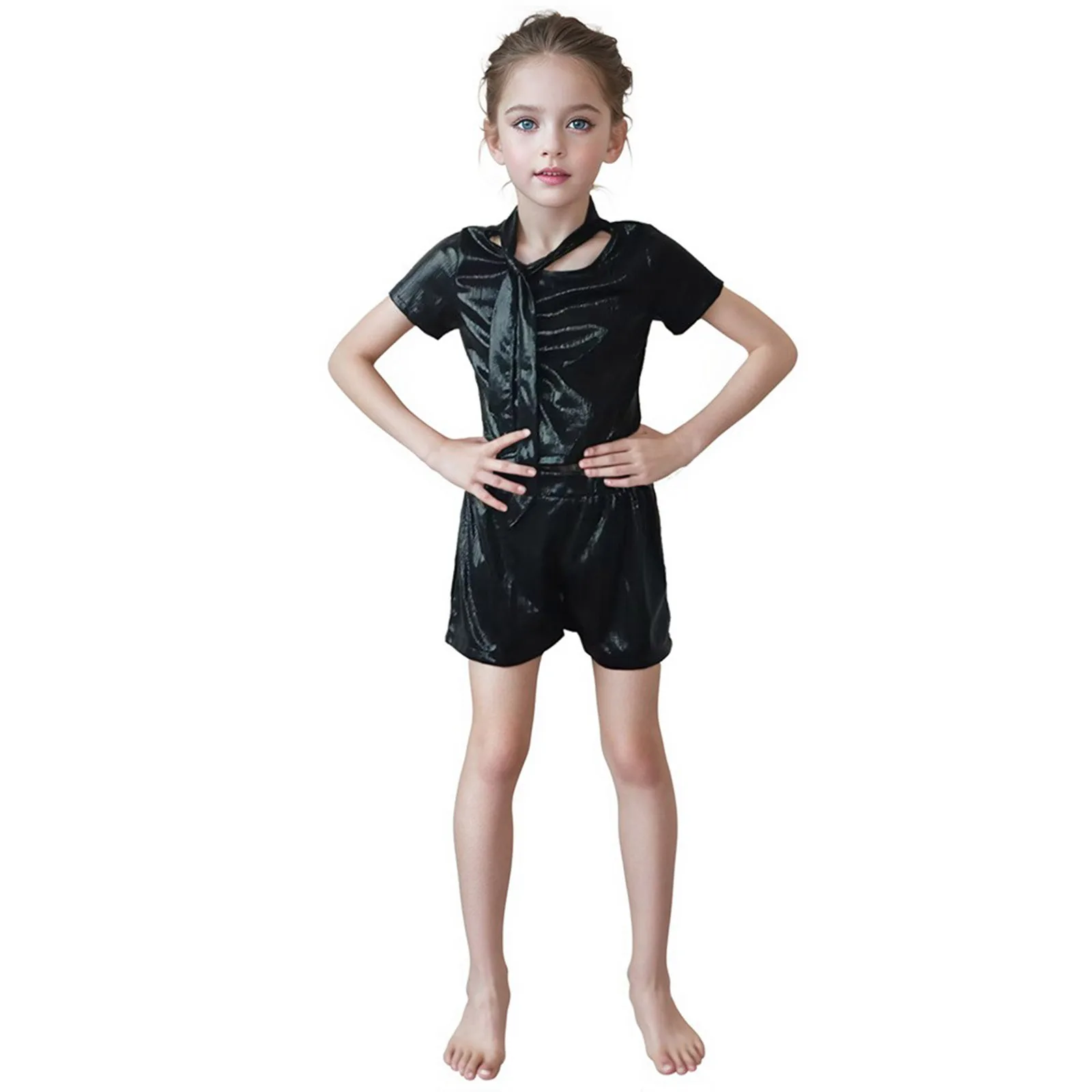 

4t Girl Summer Outfits Metallic Crop Tops With Shiny Skirt 2 Pcs Set Kids Short Sleeve Sparkly Dance Sunflower Outfit Baby Girl