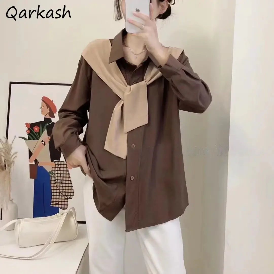

Shirts Women Fake Two Piece Single Breasted Baggy Stylish Chic Spring Ins New Collection Leisure Female Korean Elegant Inside