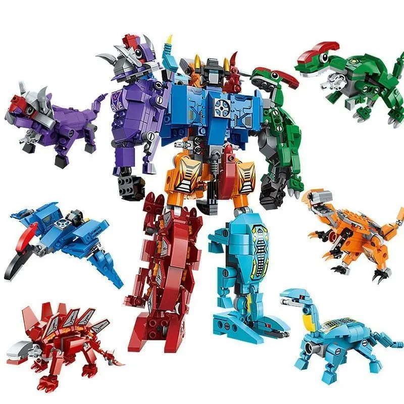 Mainan Blok Bangunan Robot Transformasi 6in1 Kombinasi Dinosaurus Figur Anime Kejutan Ulang Tahun Anak-anak-Hadiah Teman Anak-anak