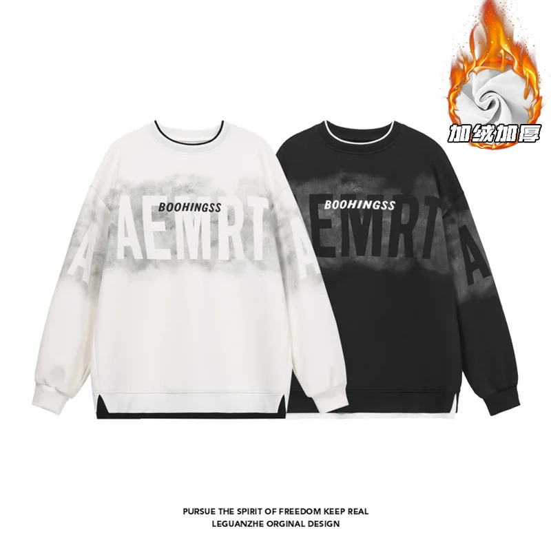 

【Mirrordust】2025Fleece-lined Japanese Style Warm Crewneck Sweatshirt Street Casual hiphop Pullover Sweater for Men and Women M-5
