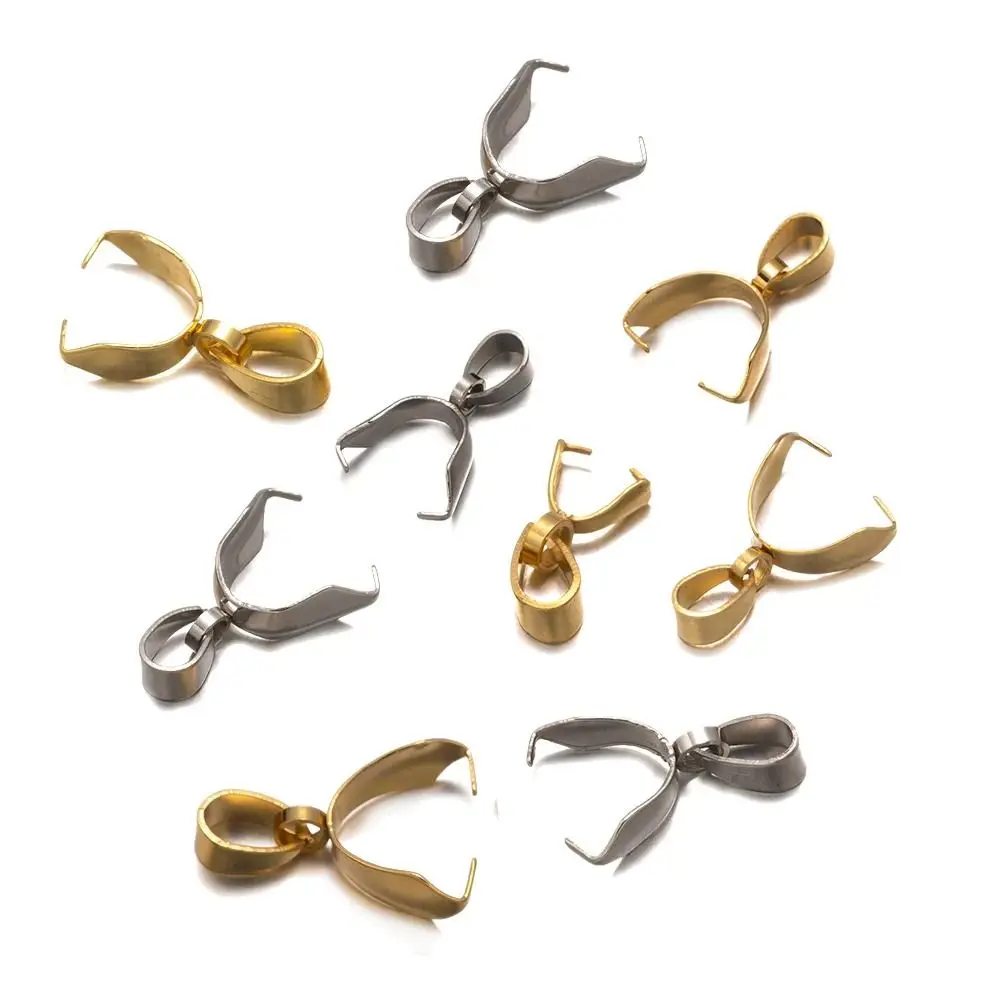 10cpcs Stainless Steel Pendant Pinch Bail DIY Necklace Jewelry Make Gold Silver Metal Clip Buckle Charm Bead Pendant Connector