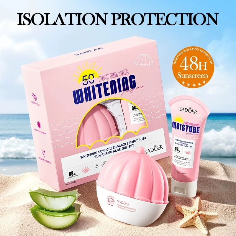 SADOER Spf 50+ Aloe Gel Sunscreen Kit Face Body Facial Sun Block Whitening Creams Solar Blocker Anti-aging Sunscreen Cream