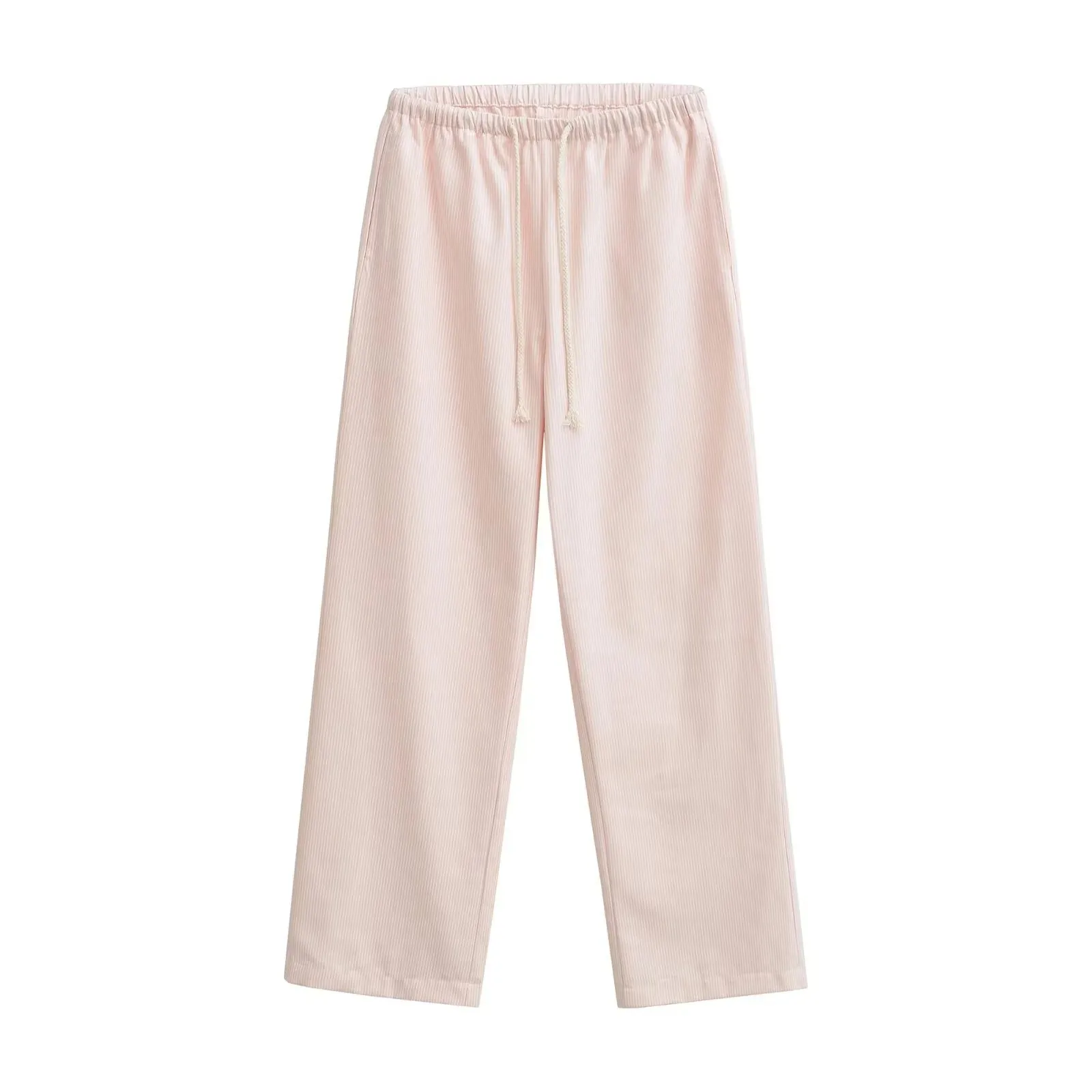 

2025 Autumn New Striped Loose Lazy Casual Pants Drawstring Straight Pants Wide Leg Pants Women Home Walking Long Pants 4STD