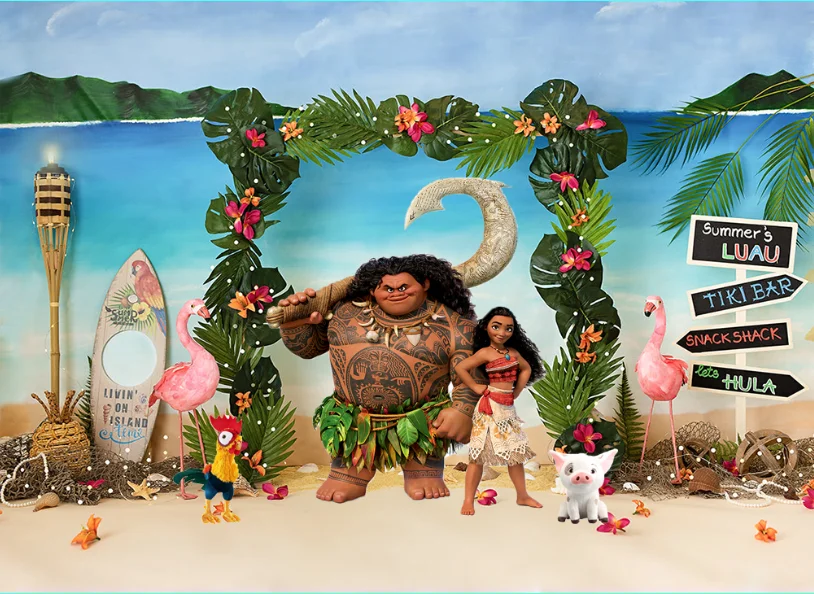 Girls Moana Photo Backdrop Kids Baby Shower Luau Happy 1st Birthday Party Photograph Background Banner Vaiana Decoration