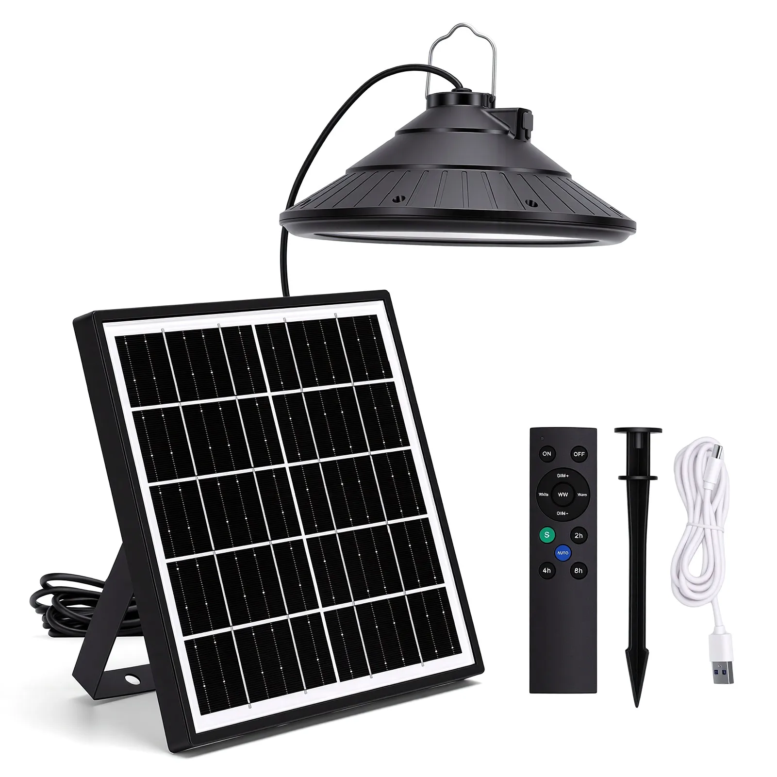 Solar Outdoor Light Pendant Light with Remote Control Dimmable Hanging Lamp Adjustable Color Temperature Auto On/Off IP66