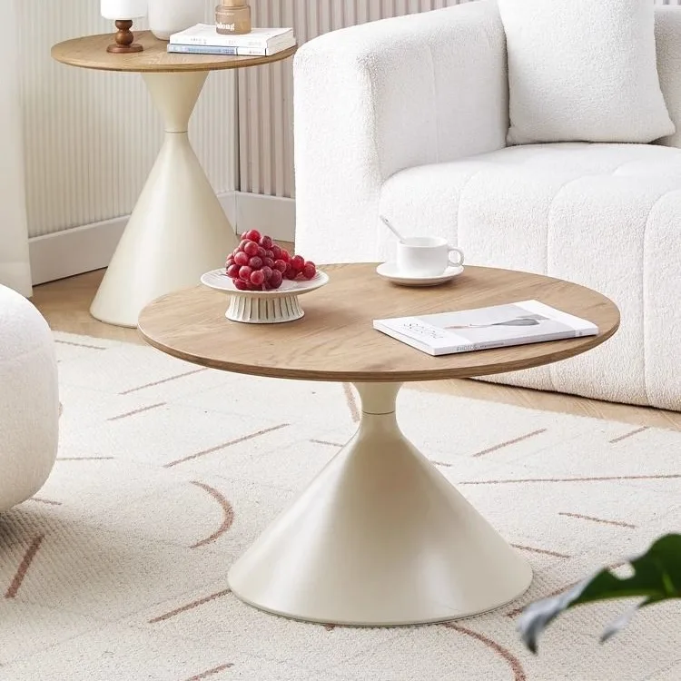 Nordic cream style round coffee table household designer small apartment guest modern solid wood