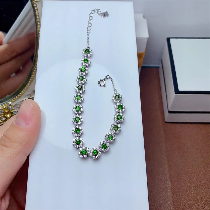 

Natural Russian Chrome Diopside Bracelet ffor Girl 925 Silver Engagement Bracelet for Women with Certificate 15+3cm