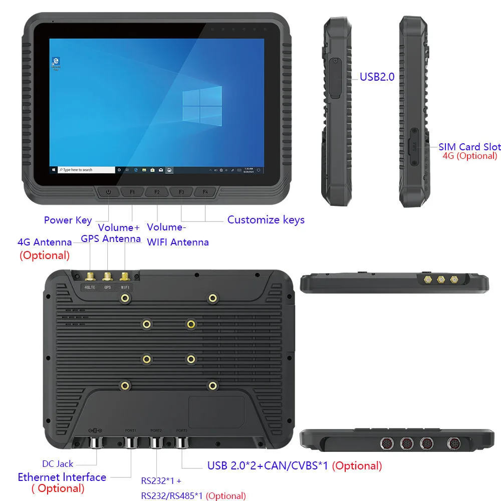 RT-CI10J Rugged Tablet PC Waterproof Windows 11 Forklift Mounted Terminal 10.1\