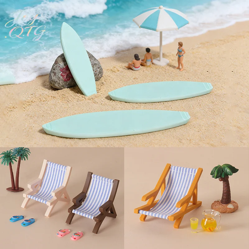Mini Striped Beach Chair 1:12 Scale Dollhouse Furniture Foldable Deck Chair For Micro Landscape Photo Props