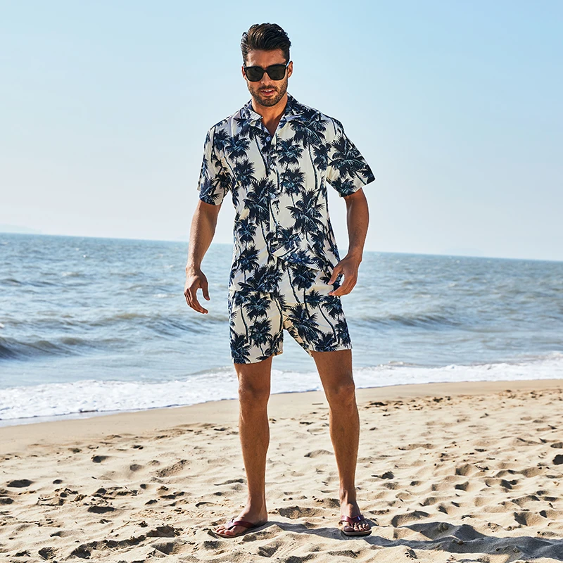 2024 Men\'s Sets 2 Piece Hawaiian Shirts and Shorts Sets Floral Printing Casual Beach Shirts Outfits Men Holiday Wear Summer