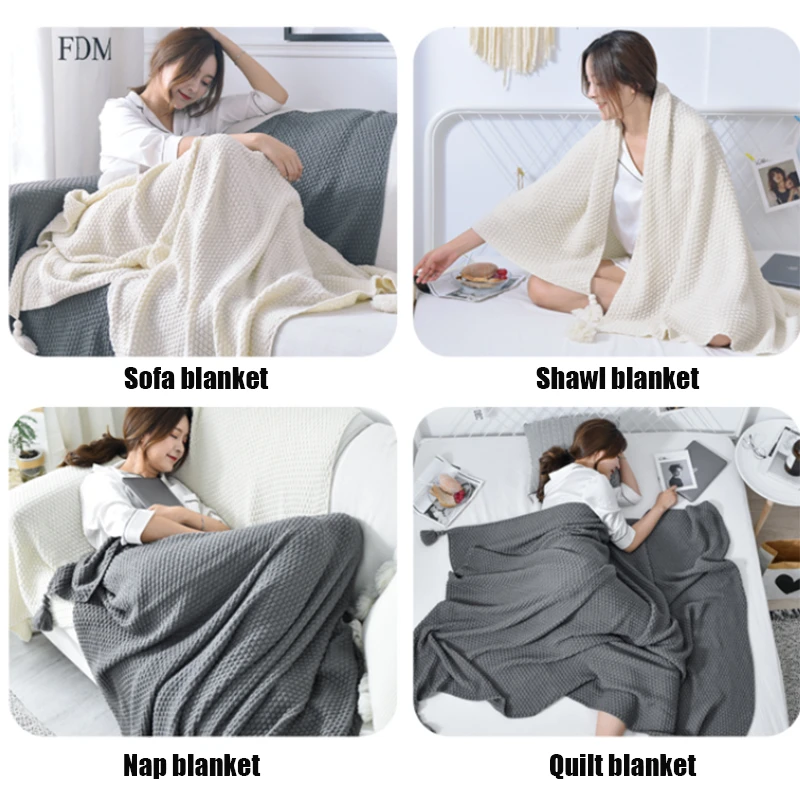 Nordic Tassel Knitted Blanket Solid Fringe Blanket For Bed Travel Sofa Shawl Throw Blanket Large Size Air Conditioner Blanket