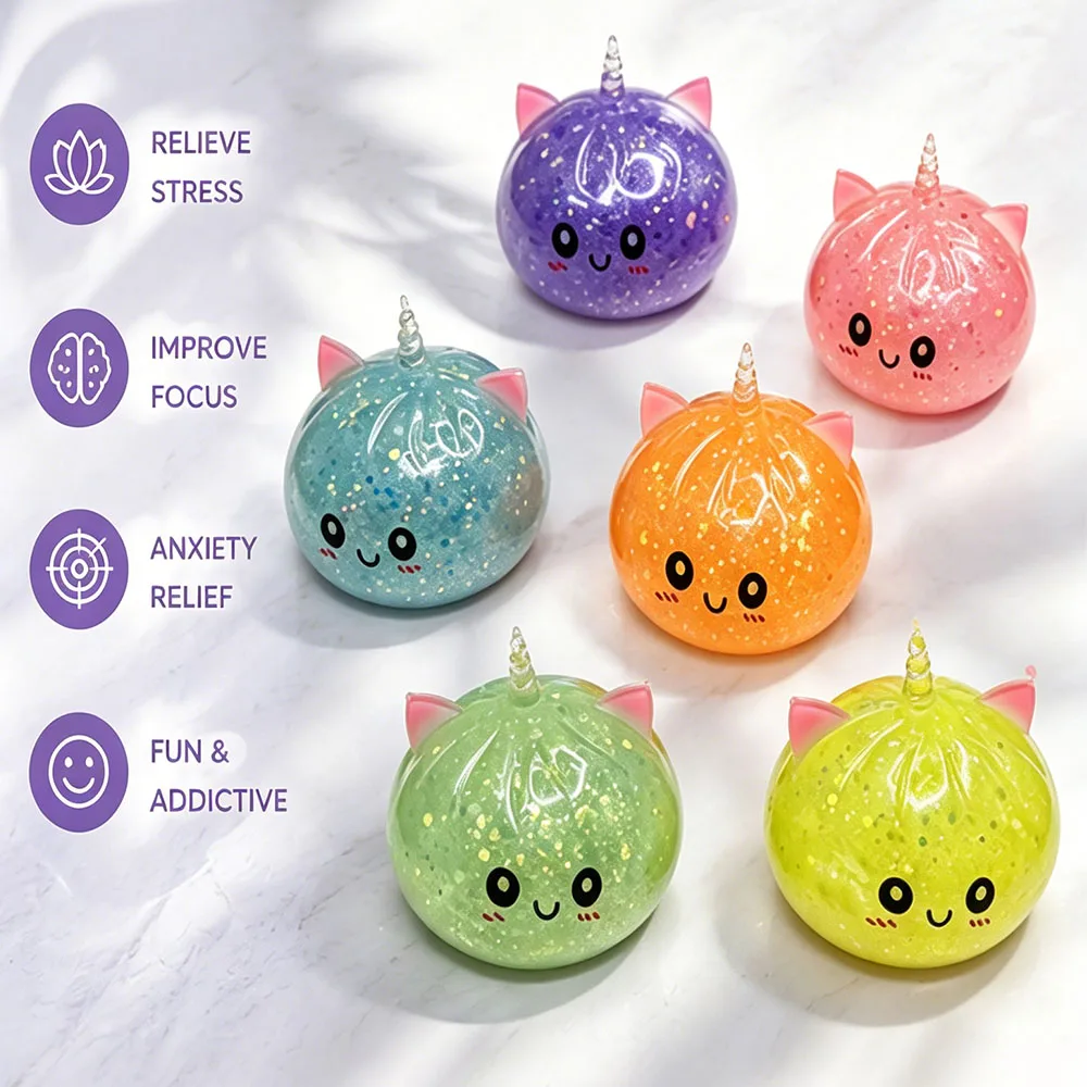 Big Unicorn Dumpling Squishy Sequin Water Bead Squeeze Fidget Sensory Anti Stress Steamer Case Surprise Party Favor Gift Item