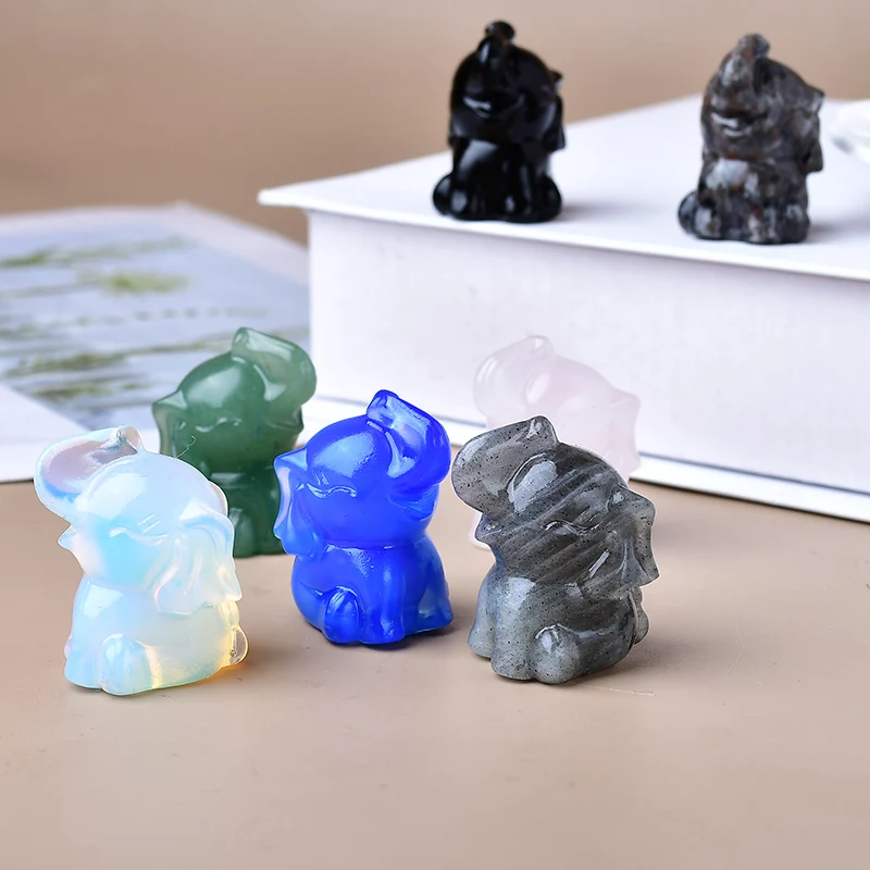 1.38 بوصة من الفيل المنحوت بالكريستال الطبيعي، هدية كريستالية مثالية، حجر كريستال مناسب لأدوات الديكور المنزلي