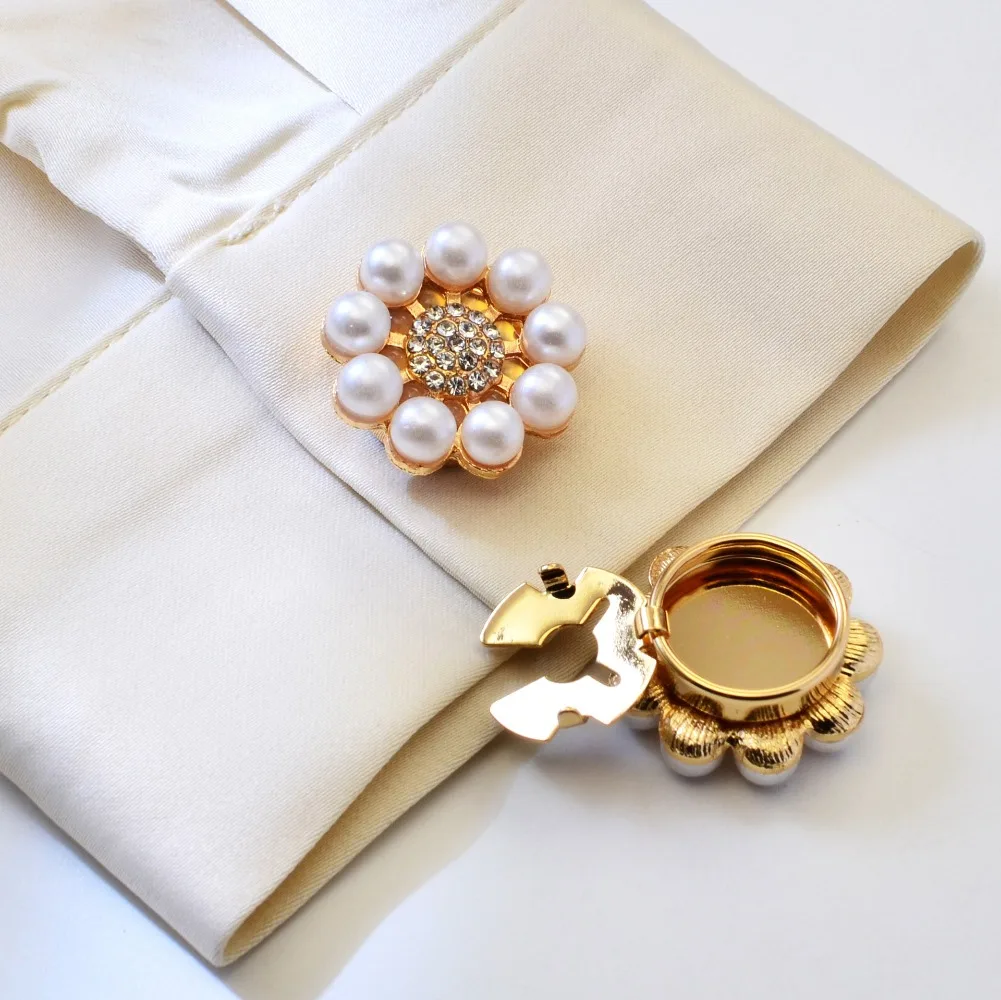 2PCS Button Covers for Shirts Pearl Rhinestone Embellished Sleeve Cufflinks Turtle Design Clip on Decorative Fashion Accessories