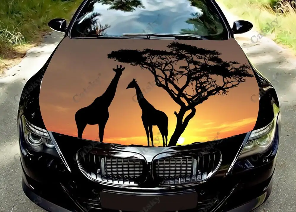 The Giraffe in the Sunset Car Hood Vinyl Sticker Wrap Vinyl Film Engine Cover Decal Sticker Car Body Accessories Decoration Gift