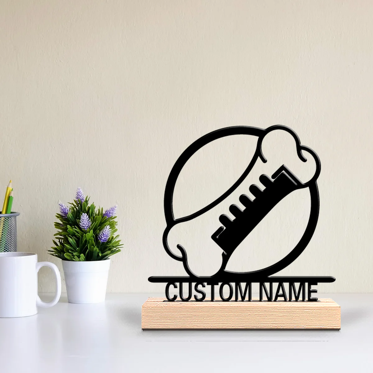 1pc Veterinary pet bone caliper Customized Letter Metal Statue Iron Ornament With Wood Base Metal Statue For Bedroom Desk Decor