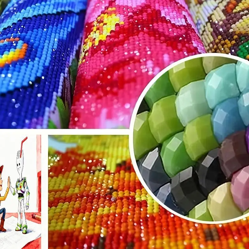 1PC 5D Full Drill DIY Diamond Painting Kit, Toy Story Woody & Forky sebagai Buzz Lightyear High-Five Celebration, Karakter Kartun B