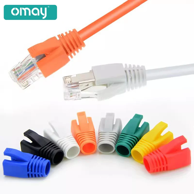 RJ45 CAT6 CAT5e Connector Protective Cover Adapter Cap Ethernet Network Cable Plugs RJ-45 Cat 5 Sleeve Multicolour OMAY
