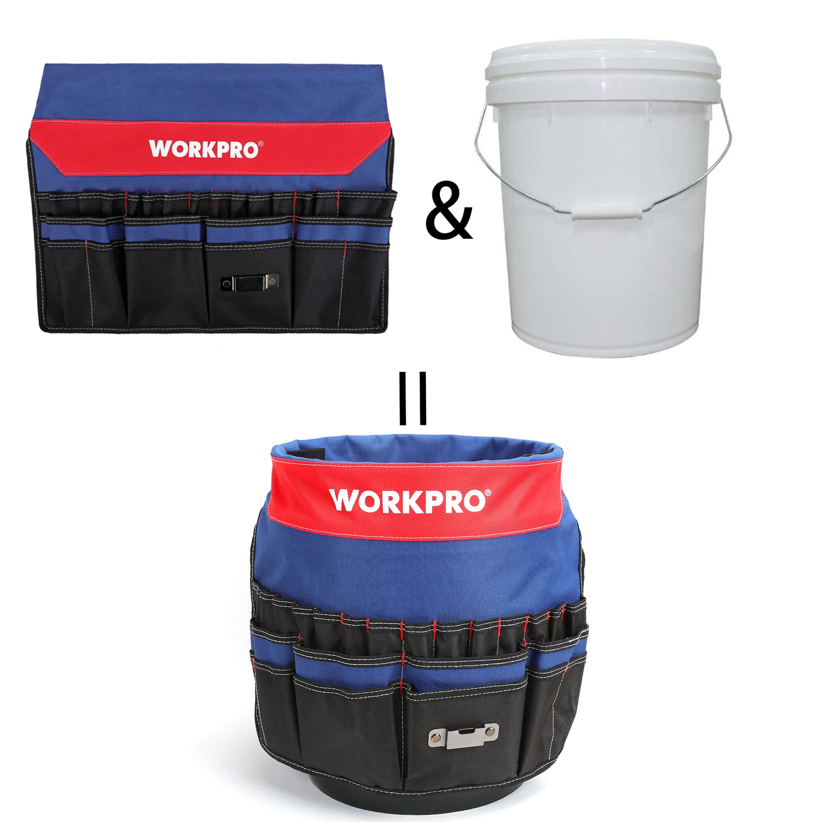 WORKPRO Bucket Tool Organizer 13 to 19L Bucket Boss Portable Foldable Toolbox with 51 Storage Pockets Fits Tools Collection Bag