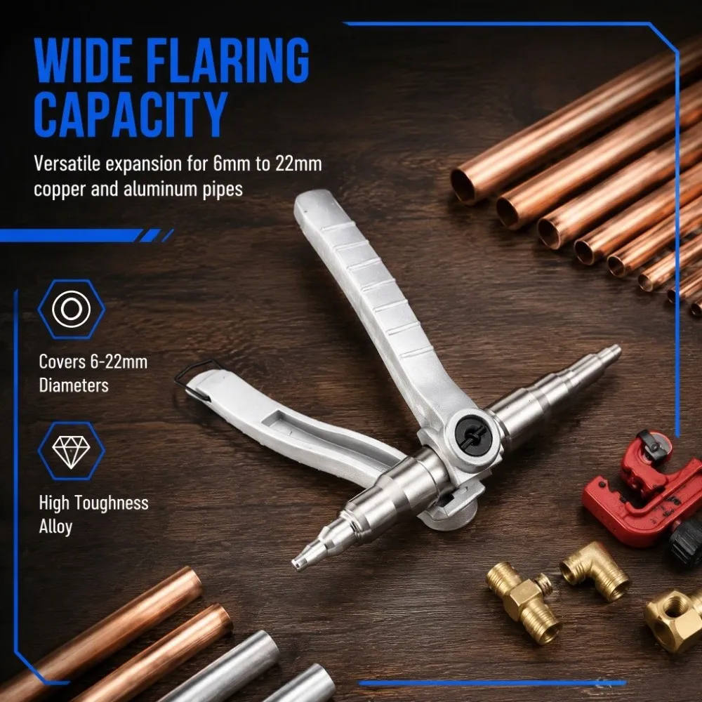 Double Head Flaring Tool 360 Degree Rotating Head Auto Reset Manual Flaring Tool Portable Pipe Flaring Tool Mechanical Work