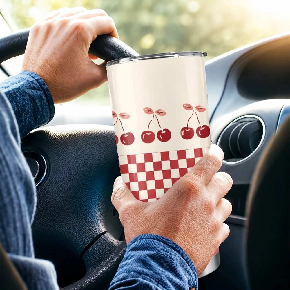 Farmhouse Gingham Vacuum Flasks 20oz Long Lasting Hot Cold Drinks Container Leakproof Stainless Steel Cup&Straw&Travel Gift